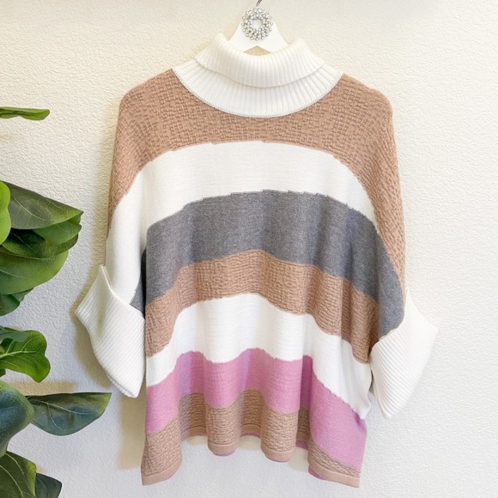 BASS Knit Striped Poncho Sweater